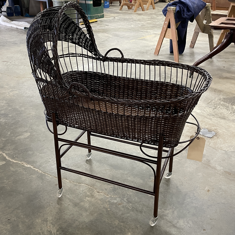 Vintage Wicker Furniture Repair Restoration Mumford Restoration   Wicker Furniture Repair Restoration Wicker Bassenet After 